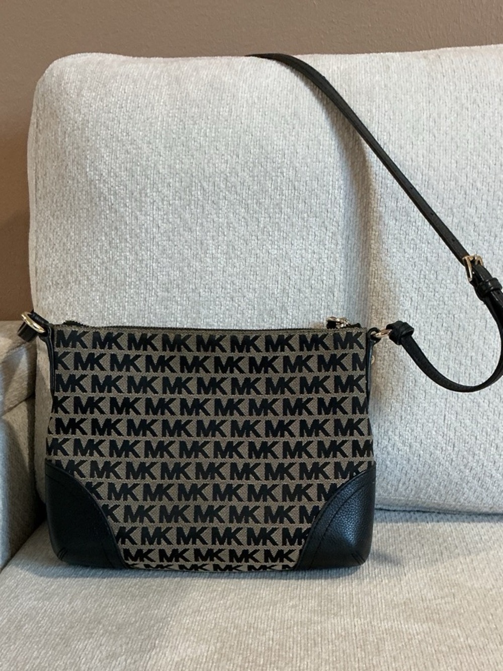 Michael Kors Black and Beige MK Logo Crossbody
